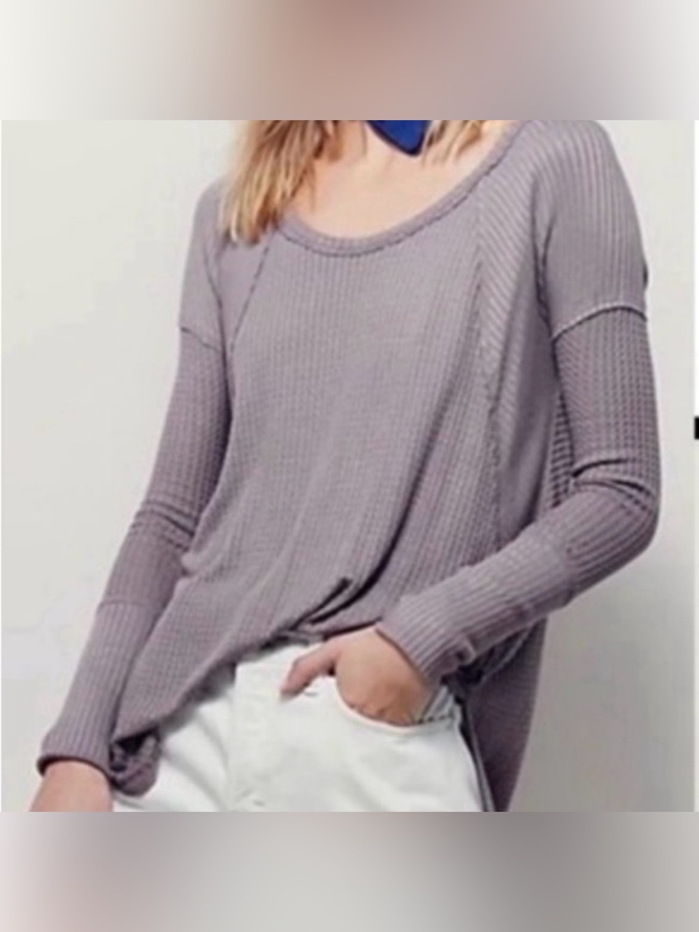 Free People Textured Long-Sleeve Tunic in Dusty Lavender Gray/Purple